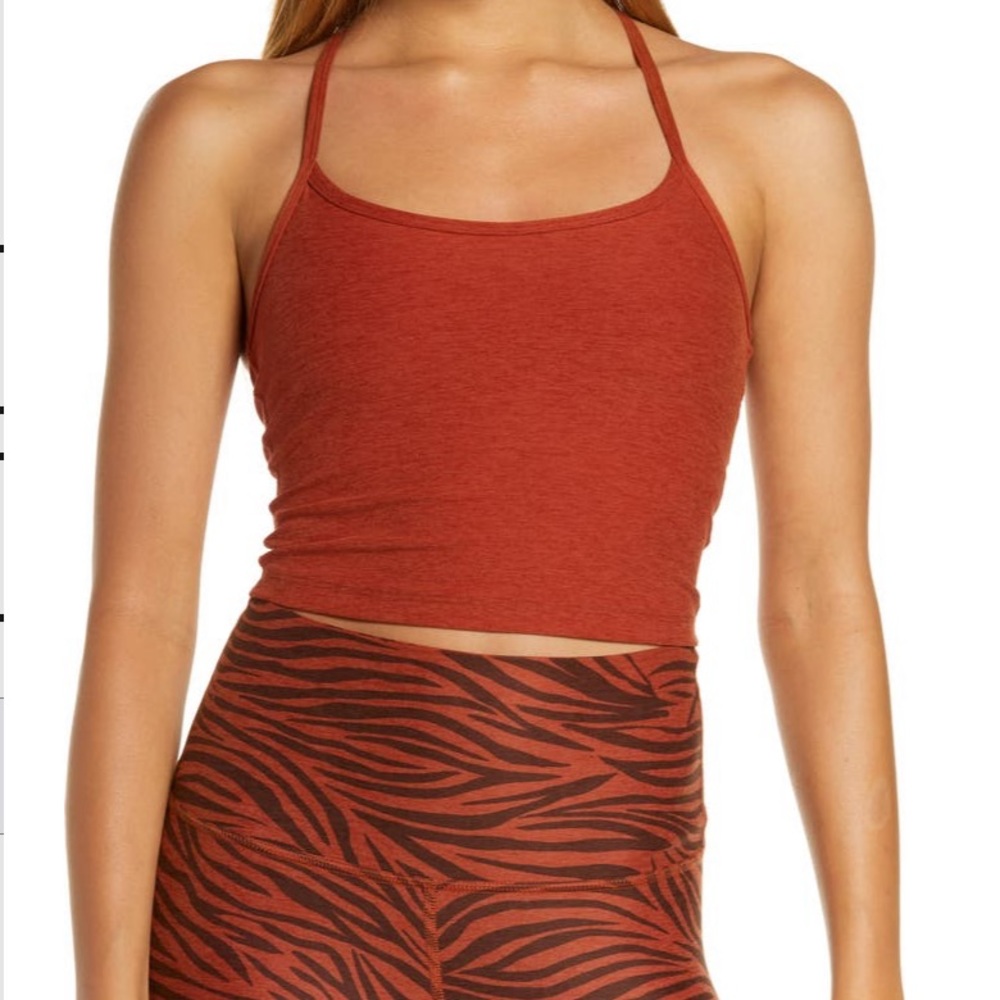 Beyond Yoga Space Dye Crop Tank in color Orange Jasper Heather